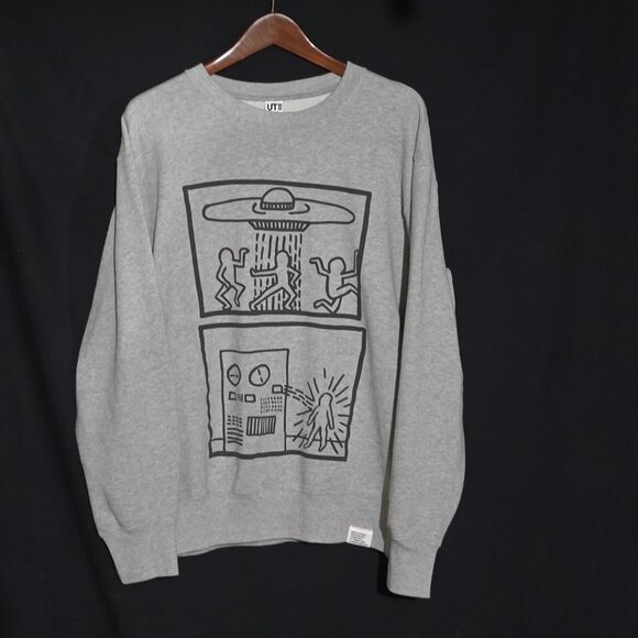 UT Uniqlo Keith Haring - 1st Major Exhibition 1982 NYC Sweatshirt - Gray - Sz XL - Picture 1 of 6